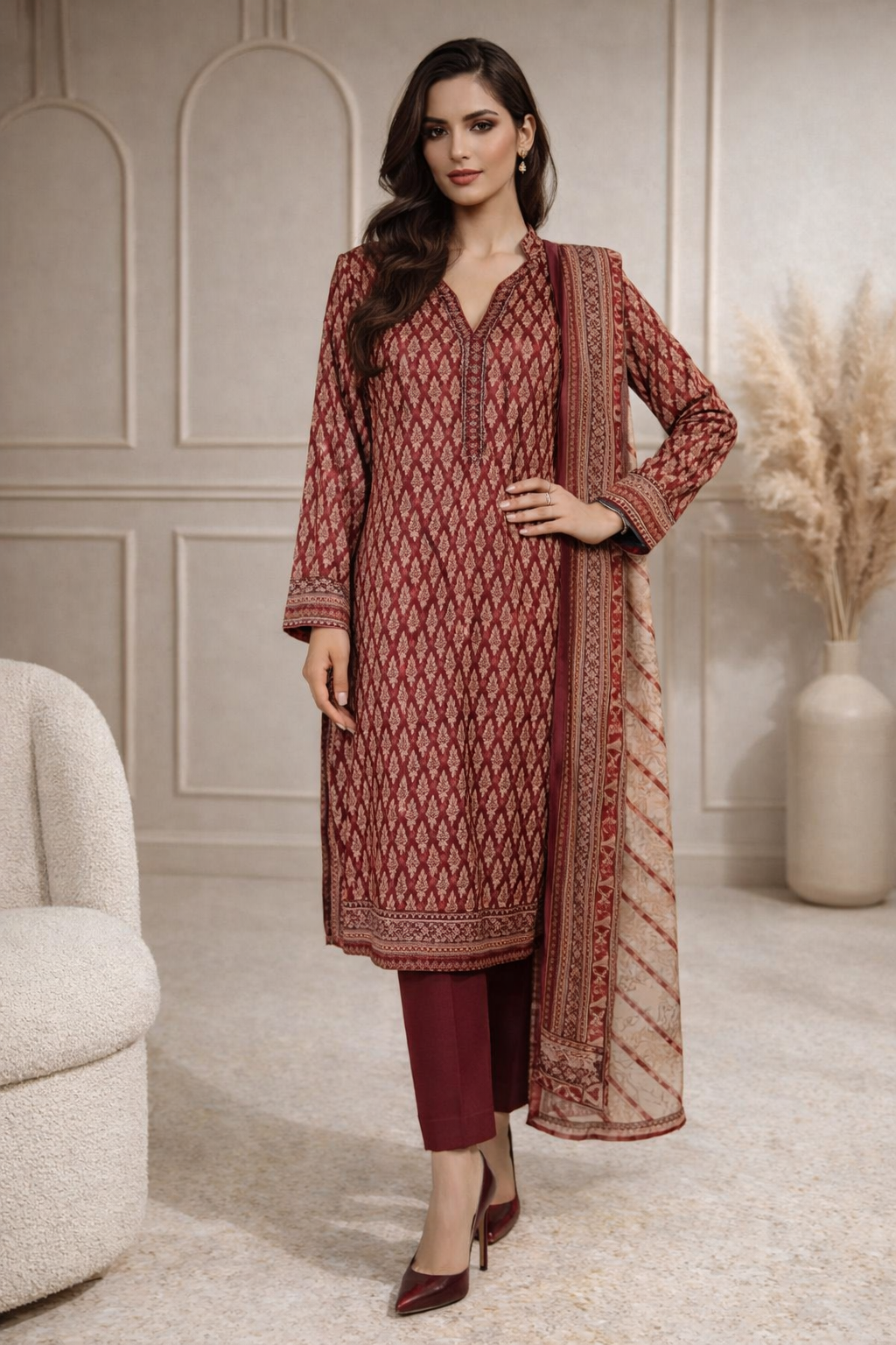 Mehak 3PC Conventional Printed Lawn Suit – Unstitched